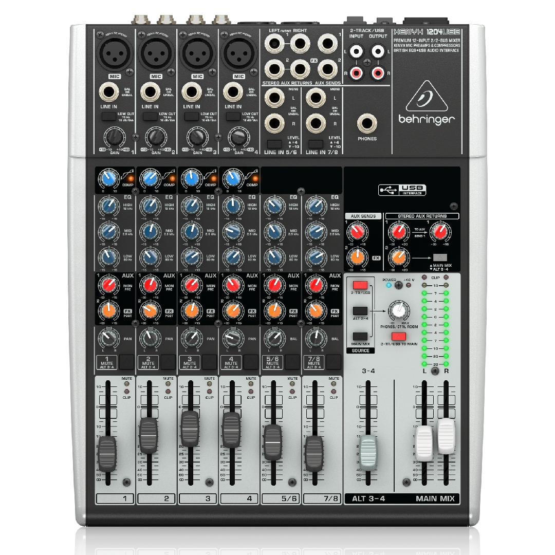 Behringer 1204USB Premium 12-Input 2/2-Bus Mixer with XENYX Mic Preamps & Compressors, British EQs and USB/Audio Interface