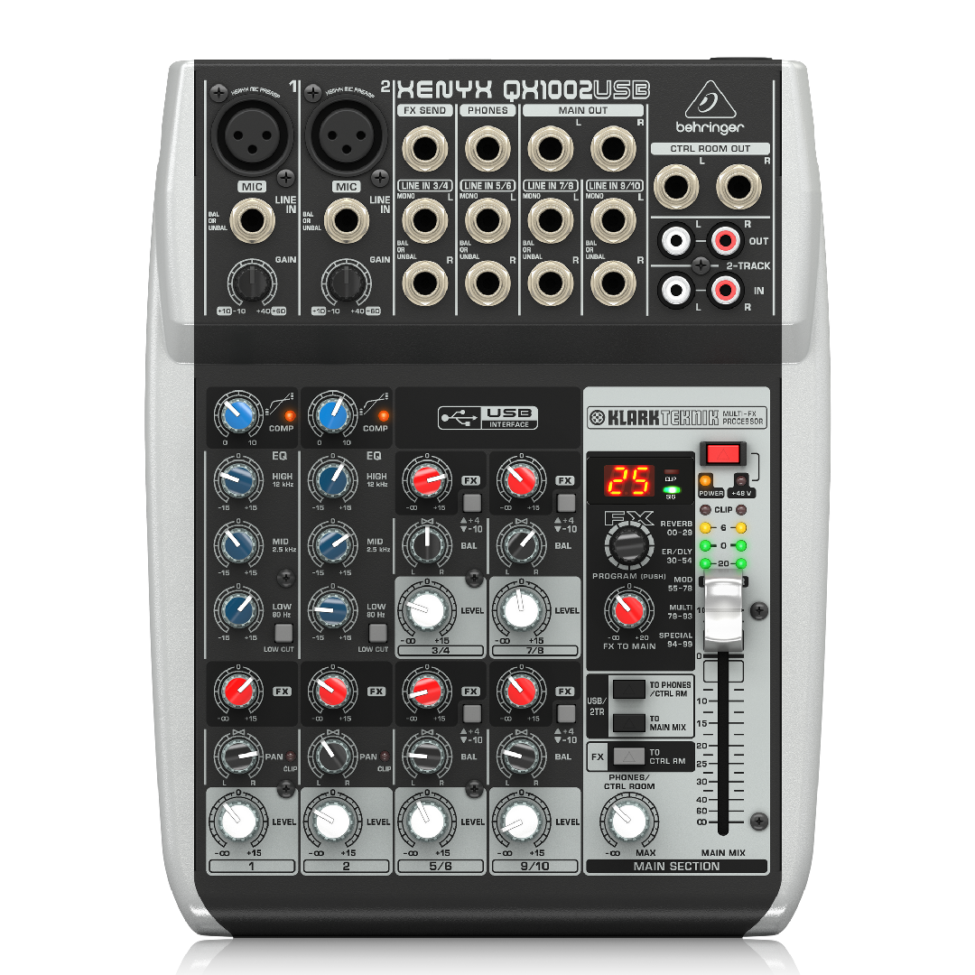 Behringer QX1002USB Premium 10-Input 2-Bus Mixer with XENYX Mic Preamps & Compressors, British EQs, Klark Teknik Multi-FX Processor and USB/Audio Interface