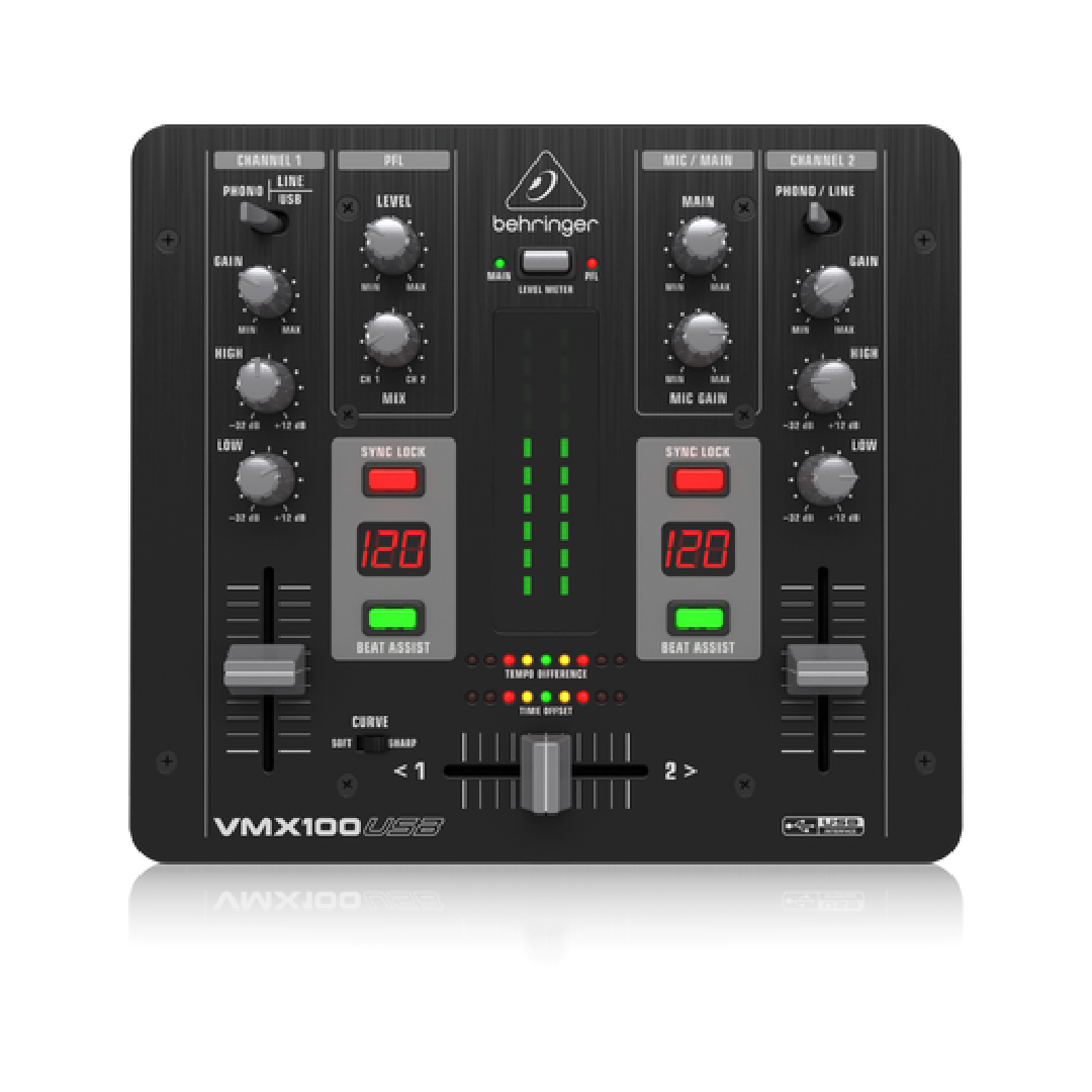 Behringer VMX100USB DJ mixer Professional 2-Channel with USB/Audio Interface, BPM Counter and VCA Control