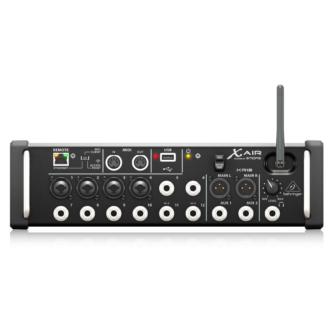 Behringer XR12 12-Input Digital Mixer for iPad/Android Tablets with 4 Programmable Midas Preamps, 8 Line Inputs, Integrated Wifi Module and USB Stereo Recorder