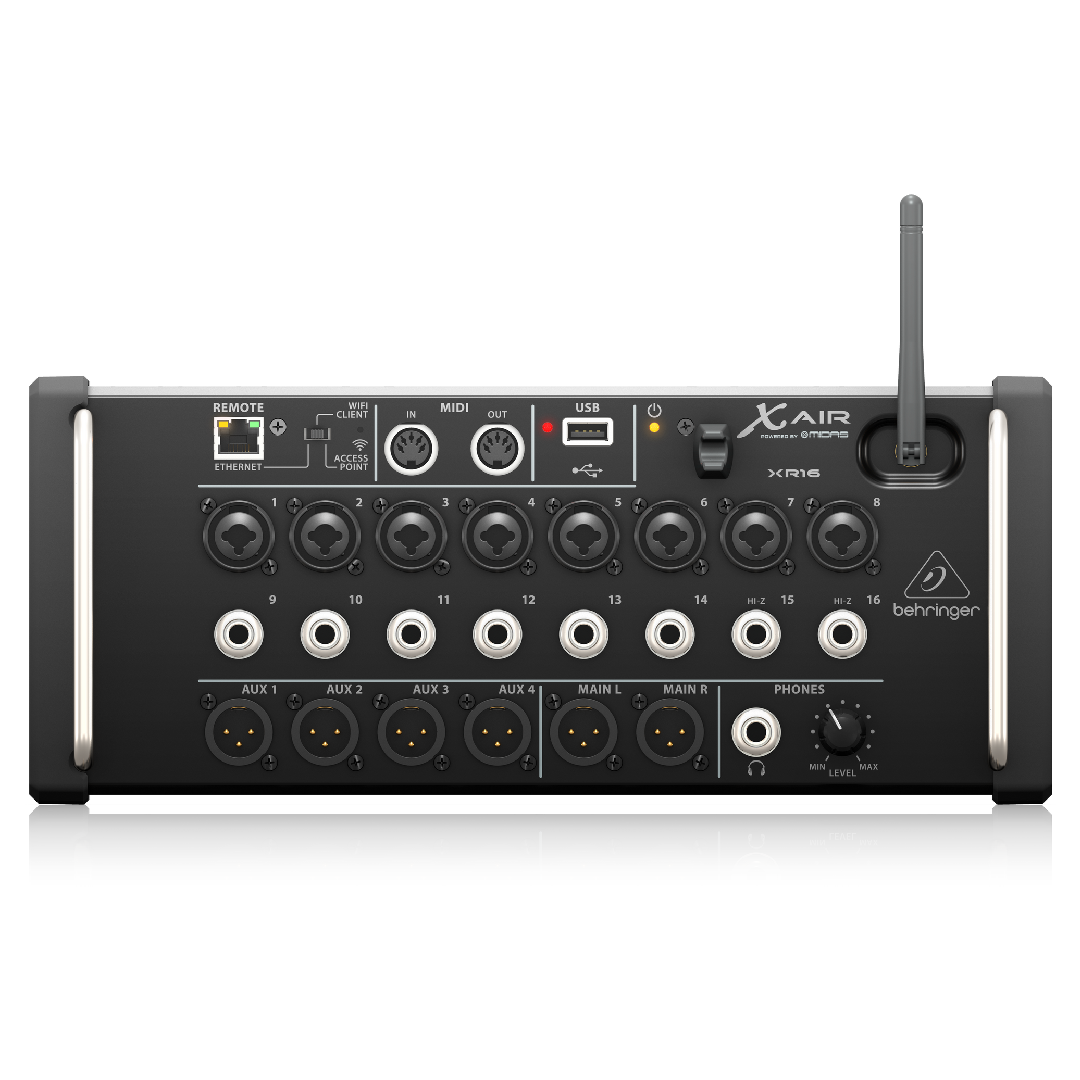 Behringer XR16 16-Input Digital Mixer for iPad/Android Tablets with 8 Programmable Midas Preamps, 8 Line Inputs, Integrated Wifi Module and USB Stereo Recorder